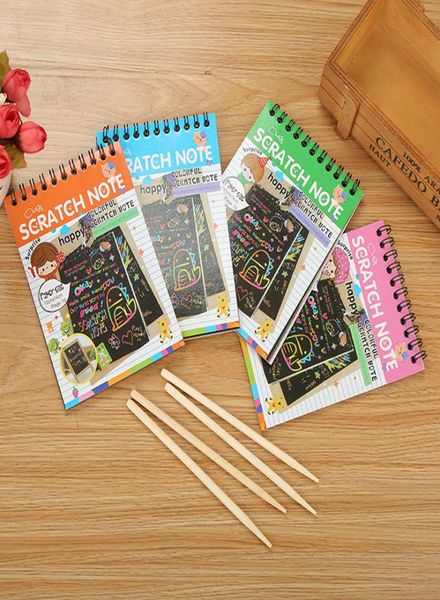Scratch note Cartoncino nero Creativo fai da te disegnare appunti per quaderni giocattolo per bambini Disegno da colorare Note Book Supplies C56599839368
