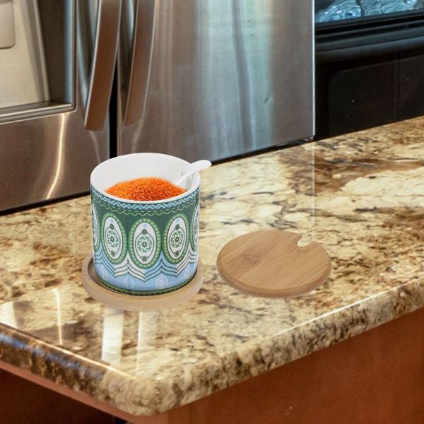 Set di stoviglie Vaso per condimenti in ceramica Boho Hone Contenitori per condimenti con coperchio Decorazioni da cucina Porta sale Coperchio Vasetti Decore