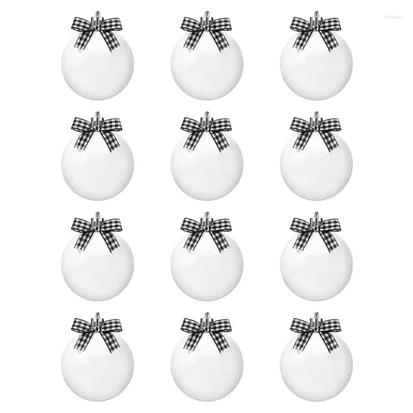 Decoração de festa 12pcs decorações de árvore de Natal enfeites de bola 6cm lâmpadas inquebráveis de plástico com arcos decoração de baubles de feriado branco y08d