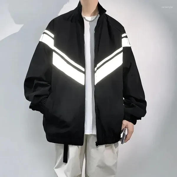 Männer Jacken Herbst Hip Hop Männer Jacke Reflektierende High Street Casual Dünne Mäntel Koreanische Mode Lose Bomber Windjacke Streetwear