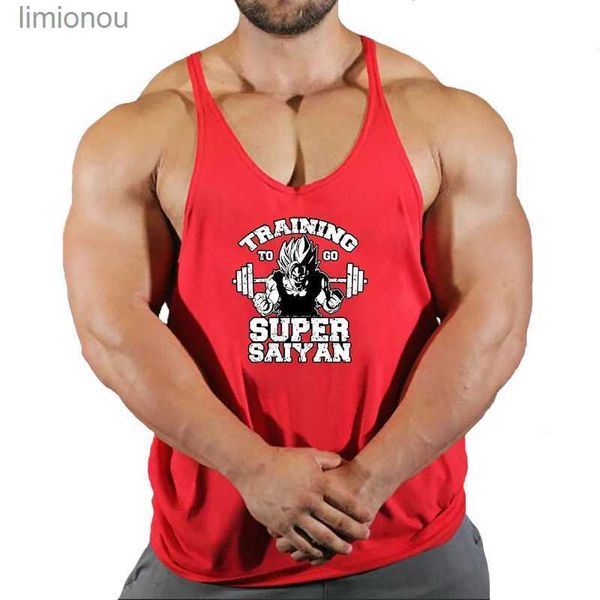 Canotte da uomo 2023 New Bodybuilding Stringer Canotte da uomo Anime divertente Abbigliamento estivo Gilet da corsa Abbigliamento fitness Canottiere da palestra in cotoneL240124