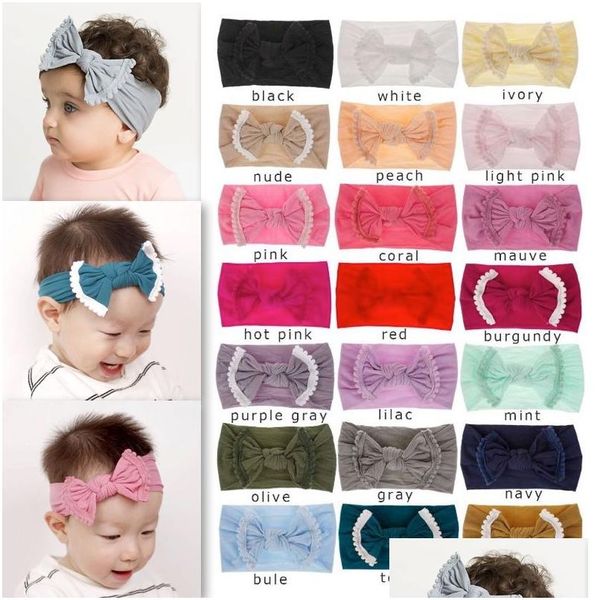 Hoofdbanden 21 pure kleuren Eenvoudige modieuze babyhoofdbanden Vlinderdas Superzacht nylon Brede tulband Kinderen haarband Hoofddeksels Drop Deliv Dhjpt