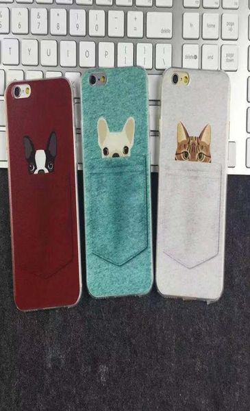 Niedlicher Cartoon-Taschenhund und Katzenschutz, stoßfeste Silikonkautschuk-weiche TPU-geprägte Handyhülle für iPhone 6S 7 8 Plus X X7410653