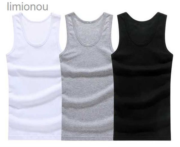 Regatas masculinas 3 unidades / lote de algodão roupa íntima masculina sem mangas regata sólida muscular colete camisetas com gola redonda camiseta masculina colete masculino L240124