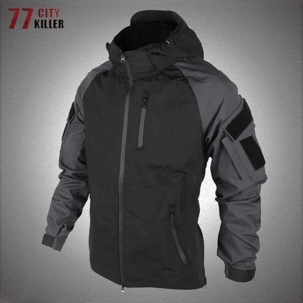 Erkek ceketleri açık taktik kapüşonlu ceket erkekler savaş askeri ceket bahar sonbahar çıkarılabilir kapşonlu çok cepli bombardıman ceketleri erkek siyah j240125