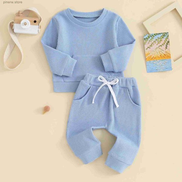 Kleidungssets Weiche Baumwollwaffel Baby Jungen Mädchen Kleidungsset Herbst Winter Outfits für Kinder Langarm-Sweatshirt mit Jogginghose Kinderanzug-Set