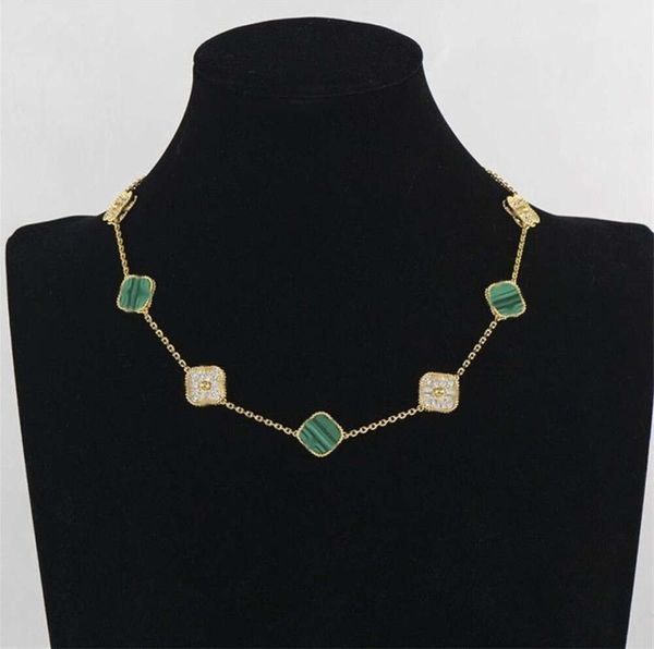 Halsketten 10 Motiv-Halskette Diamant-Halsketten Luxus-Designer-Schmuck für Damen 18 Karat Gold versilbert Muschel 4/vierblättriges Kleeblatt Neckl55