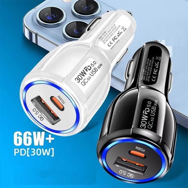 60W Super Quick Charge Autoladegerät Schnellladung USB C PD 30W Autotelefon-Ladegerät Netzteil für iPhone 14 15 IPad 2 3 4 Samsung S24 S23 Xiaomi Huawei Android-Handy