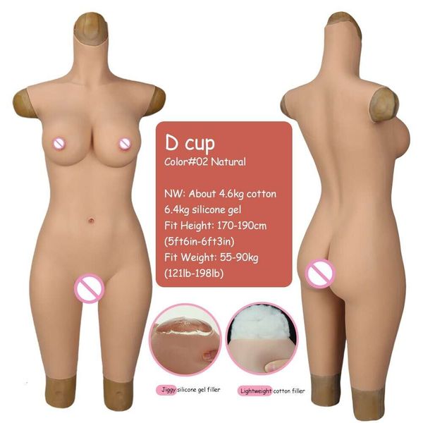 Acessórios de traje Shemale Travesti D Cup Silicone Vagina Macacão Artificial Homem Transgênero Bodysuit Crossdresser com peitos falsos