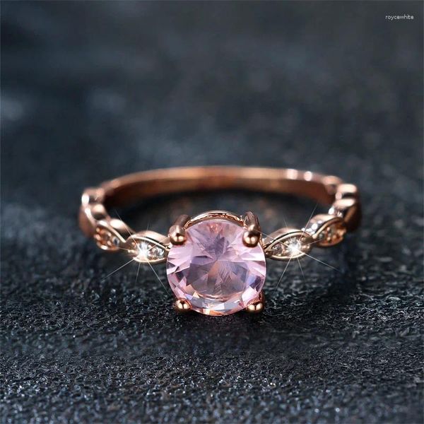 Hochzeit Ringe Niedliche Weibliche Rosa Runde Zirkon Stein Ring Kleine Dünne Rose Gold Farbe Engagement Für Frauen Braut Schmuck geschenk