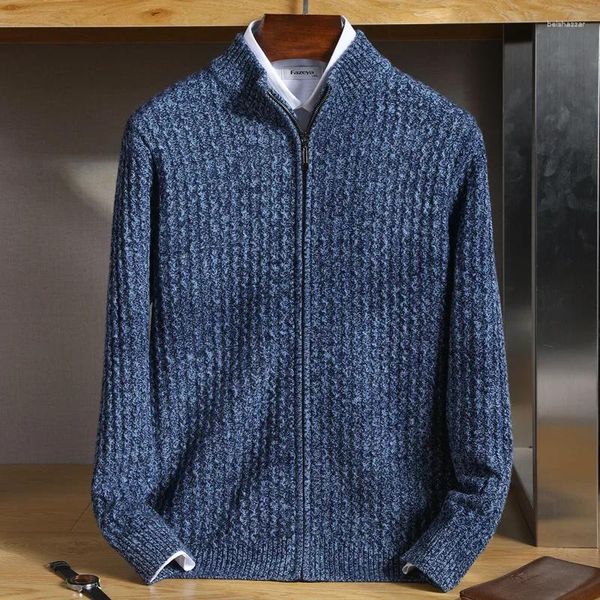 Suéter masculino de lã merino, casaco com gola, cardigã outono/inverno, jaqueta de malha de caxemira espessada, moda coreana