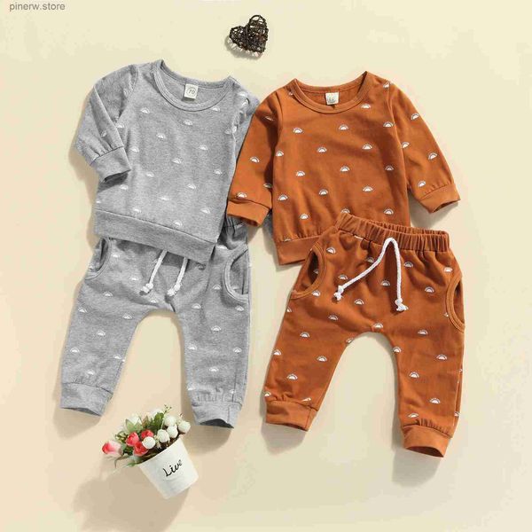 Conjuntos de roupas Lioraitiin 0-24m Bebê Recém-nascido Menino Menina Outono 2 Pcs Conjunto de Roupas Manga Longa Arco-íris Impresso Top Calças Compridas Outfit