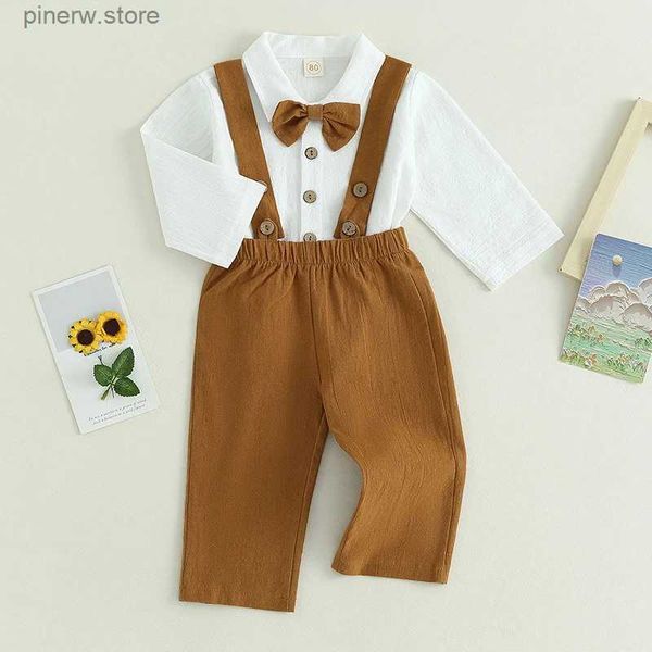 Conjuntos de roupas de manga longa outono crianças bebê meninos roupas trajes de festa botão-para baixo gravata borboleta camisa suspender calças cavalheiro terno formal roupas