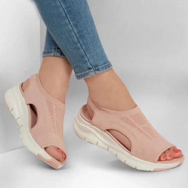 Sandálias Moda Simples Mulheres Open Toe Cunha Baixo Salto Verão Leve Confortável Esportes Sapatos Casuais