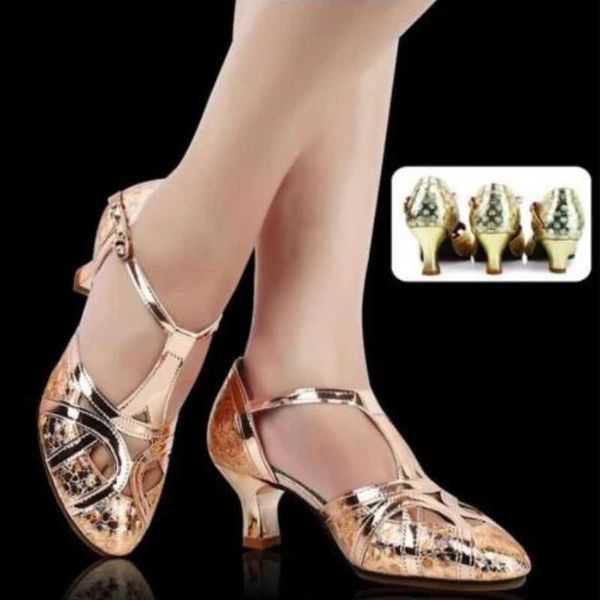 Sapatos de vestido Glitter Couro Mulheres Sapatos de Dança Latina Dedo Fechado Sola Macia Salsa Sapato Moderno Tango Sapatos de Dança de Salão 3.5/5.5/6.5cm HeelL231228