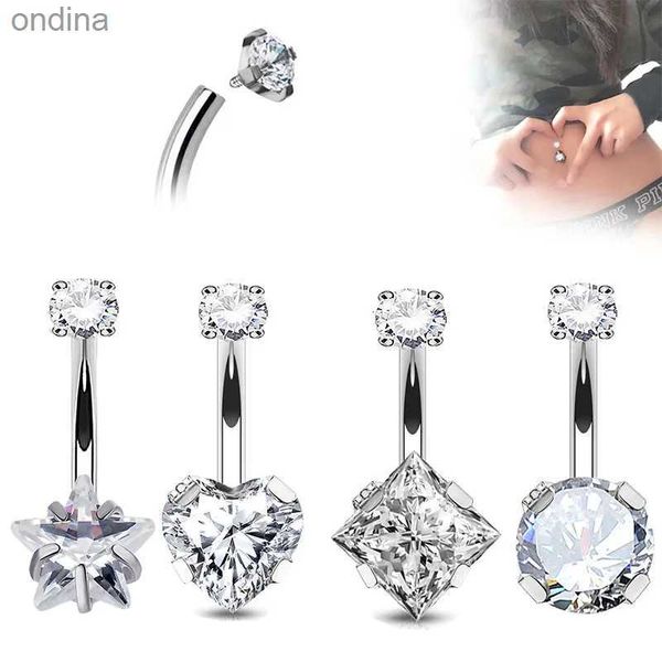 Anéis de botão de sino de umbigo G23 Titanium PIERC Rosca interna Piercing de umbigo Dangle Body Sexy Anéis de umbigo Zircon Square Heart Prong Set Anéis de umbigo YQ240125