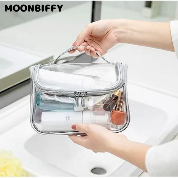 Pvc transparente mulheres sacos de cosméticos à prova dwaterproof água viagem maquiagem bolsa claro zíper organizador de higiene pessoal lavagem caixa de armazenamento de beleza 240125