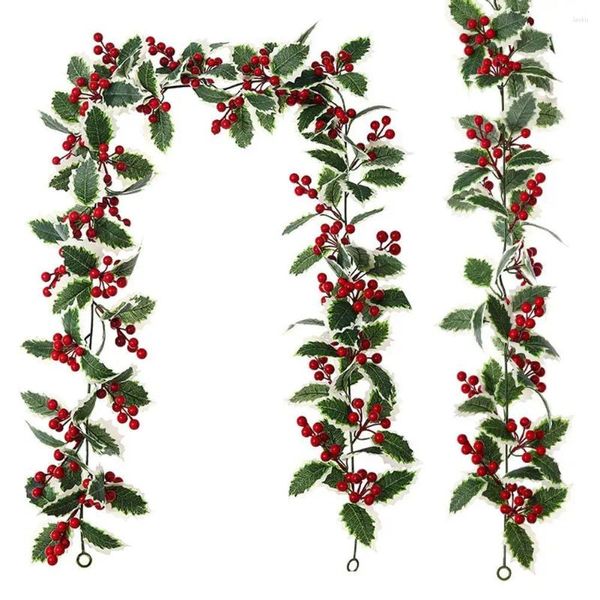 Decorazioni natalizie 1 pz Foglie di agrifoglio artificiale Vite Bacche rosse Ghirlanda fai da te Corona Albero di Natale Ornamenti appesi Forniture per la decorazione della casa