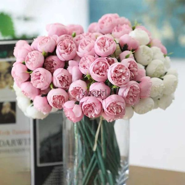 Künstliches Blumengrün, 27 Köpfe, künstliche Rosen-Pfingstrosen, Brautstrauß für Zuhause, Party, Tisch, DIY-Dekor, künstliche Blumen, Hochzeitsdekoration, Blumen YQ240125