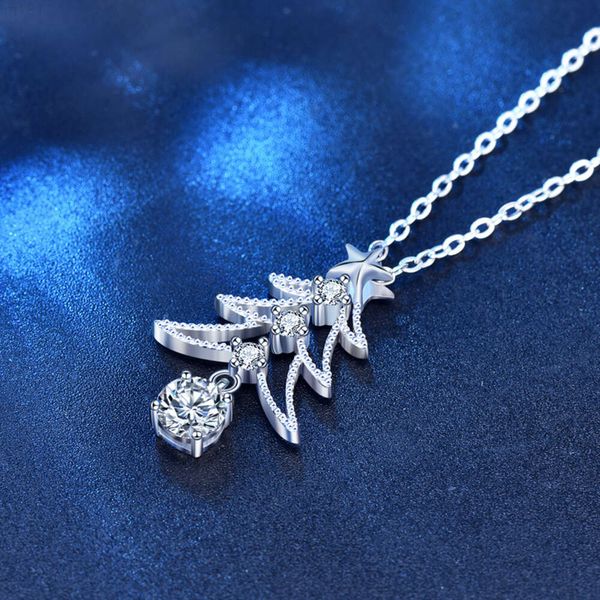 Personalizado delicado designer minimalista diamante vvs para mulher 925 prata esterlina colar de árvore de natal