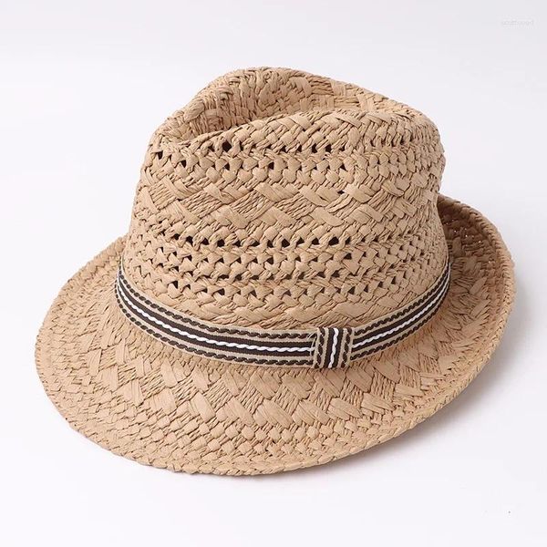 Berets Mode Handarbeit Frauen Sommer Stroh Sonnenhut Strand Sonnenhut Männer Panama Mädchen Vintage Feminino Höhlte Handgemachte Cowboy Schutz