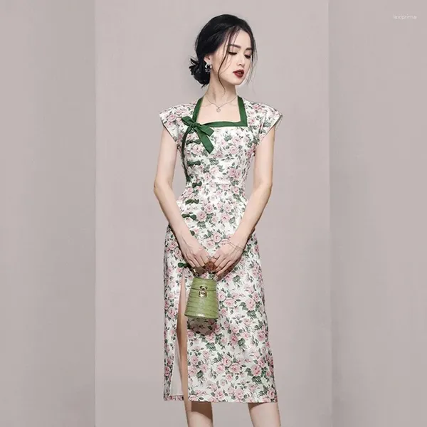 Ethnische Kleidung 2024 Sexy Retro Han-Anzug Bedruckter Schlitz Lmproved Chinesischer Stil Traditionelles Kleid für Frauen Lässiges Cheongsam