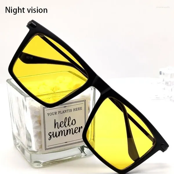 Sonnenbrille Quadratische Polarisierte Männer Frauen Nachtsicht Gläser Gelbe Linse Anti-Glare Männlich Fahren Sonne UV400 Brillen