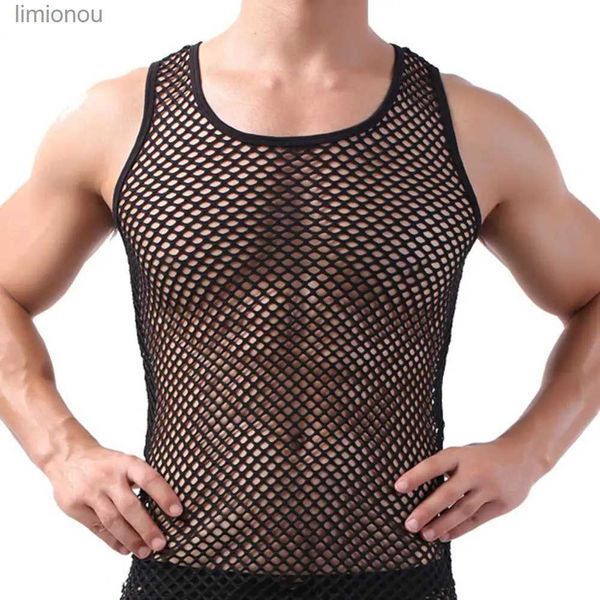 Canotte da uomo Canottiera da uomo Canottiera Abbigliamento gay Camicia in rete di nylon See Through Sheer Maniche lunghe T-shirt Camicia trasparente sexy IntimoL240124