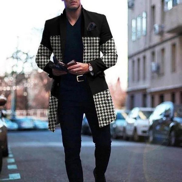 Casaco de lã masculino de lã manga comprida cardigan gola virada para baixo outono inverno estampado reto