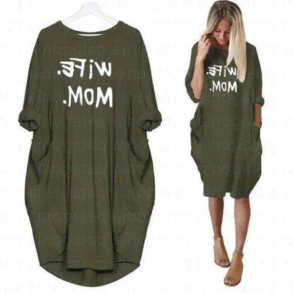 Frau Mutter Sommer Kleider Casual Frauen Mode Rundhals T Shirt Langarm Sommerkleid Schlank Sexy Kleid Plus Größe S-5Xl 394