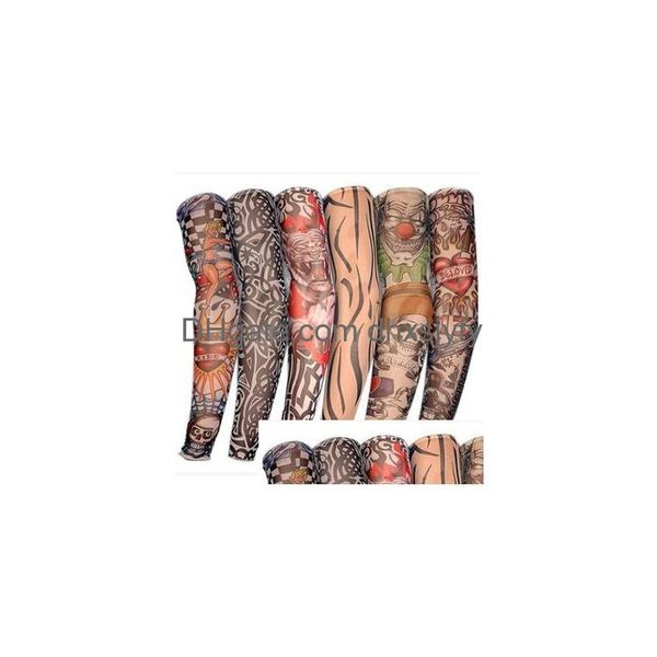Scaldamuscoli per bracciali Manicotti per uomo e donna Nylon Tatuaggi temporanei Calze maniche lunghe Maniche per tatuaggi finti Consegna a goccia Sport all'aperto Dhzud