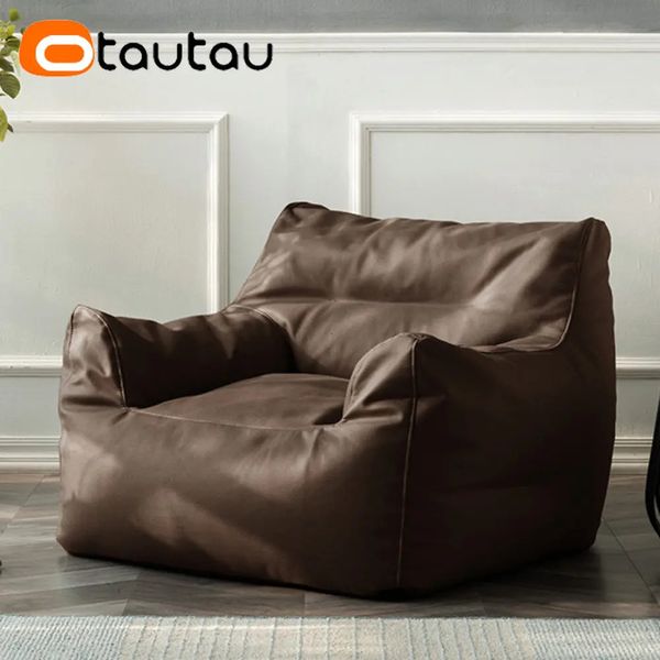 OTAUTAU Adultos Couro Falso Bean Bag Capa Sem Enchimento Sofá Único Beanbag Poltrona Pufe Sofá SF034 240118