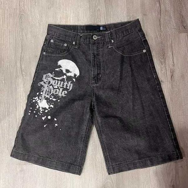 Shorts masculino vintage solto na altura do joelho praia verão moda casual y2k hip hop denim shorts 2023 novo harajuku punk rock ginásio masculino j240124