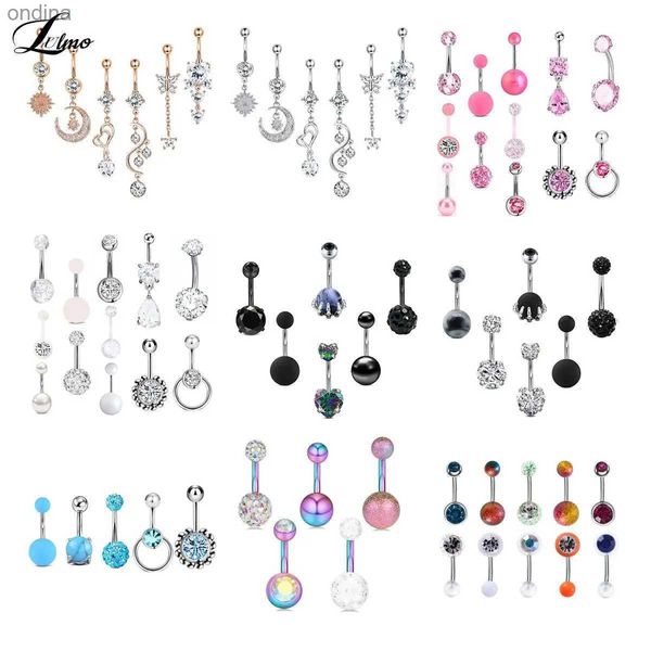 Anéis de botão de sino de umbigo 5-12 unidades / conjunto Pacote de anel de barriga bonito pendurado 14G Piercing de umbigo em massa Conjunto de anel de barriga sexy Conjunto de anel de umbigo Lote Pircing Ombligo joias YQ240125