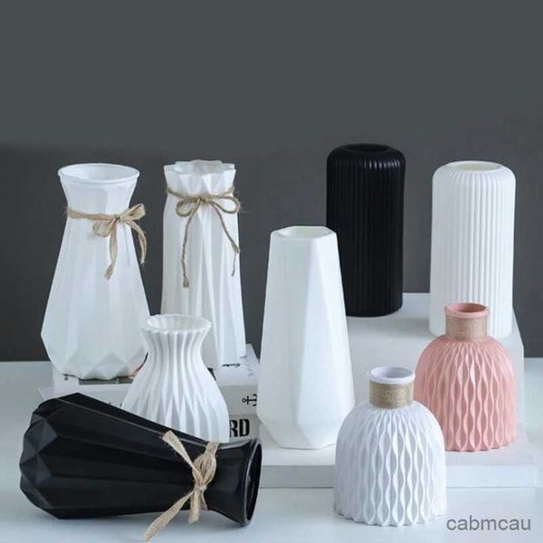 Vaso de flores moderno, 2 peças, vaso de plástico branco, cesta de flores, casa nórdica, decoração de sala de estar, arranjo de flores de casamento