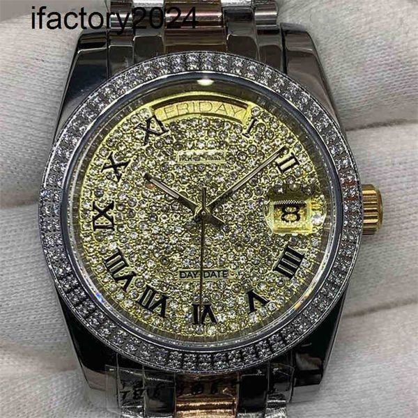 Ap Watch Diamond Moissanite Iced Out pode passar no teste Mens Log Mecânico de Máquina de Enchimento de Pedra de Linha Dupla Tabela Rz1932 Genebra es para relógios de pulso