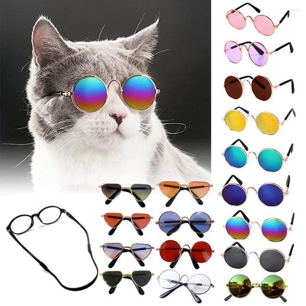 Cão vestuário gatinho óculos de sol gato produtos para animais de estimação adorável retro redondo óculos reflexivos filhote de cachorro pos adereços acessórios