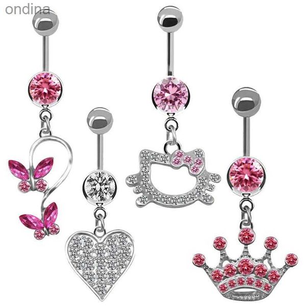 Anéis de botão de umbigo, anel de umbigo para mulheres na moda, borboleta rosa, design de gato fofo, moda sexy, anéis de umbigo, joias piercing de aço inoxidável YQ240125