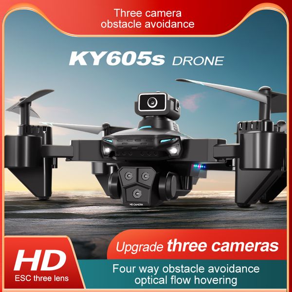 KY605S RC Drone 8K Professinal ESC Flusso ottico a tre telecamere Evitamento ostacoli a quattro vie Lente regolabile elettrica Quadcopter Dron