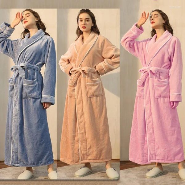 Mulheres sleepwear mulheres inverno quente quimono roupões de noite com cinto grande tamanho 3xlflanela robe vestido coral velo longo casa roupas