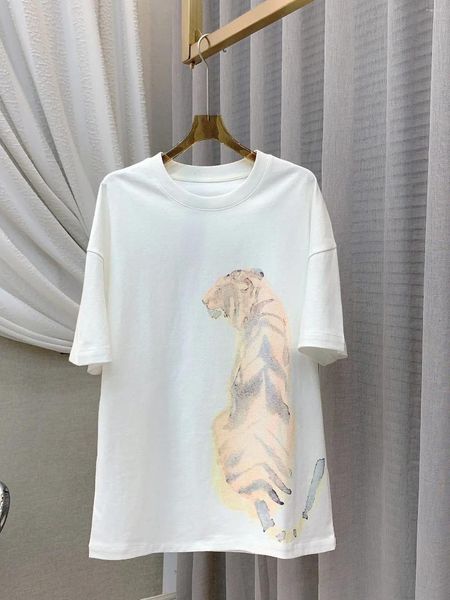 Kadın Tişörtleri Gezerek Fiyatı Kadınlar Basit Tee Tiger Baskı Pamuk Kısa Kollu Kadın O boyun rahat T-Shirt