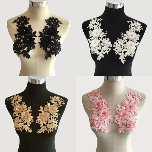 Papillon Collare ricamato con fiori fai-da-te per camicia da donna in poliestere con pizzo 3D Toppe staccabili Collari Accessori per cucire artigianali