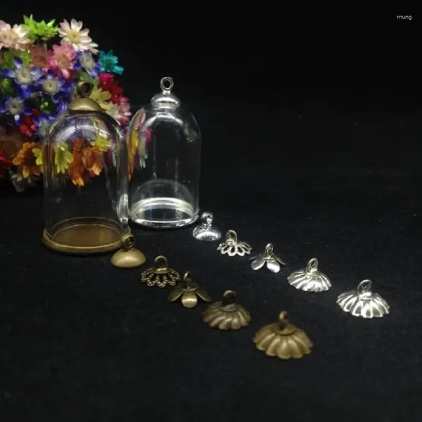Anhänger Halsketten 100 sätze/los 30 20mm Leere Röhre Glocke Gläser Glaskugel Klassische Basis Perlen Kappe Fläschchen Mode Halskette abdeckung Dome