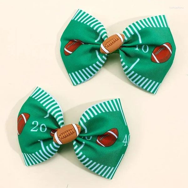 Accessori per capelli 2 pezzi fiocco adorabile con nastro a clip Stampa football americano Bowknot Forcine Barrettes Copricapo per ragazze Bambini