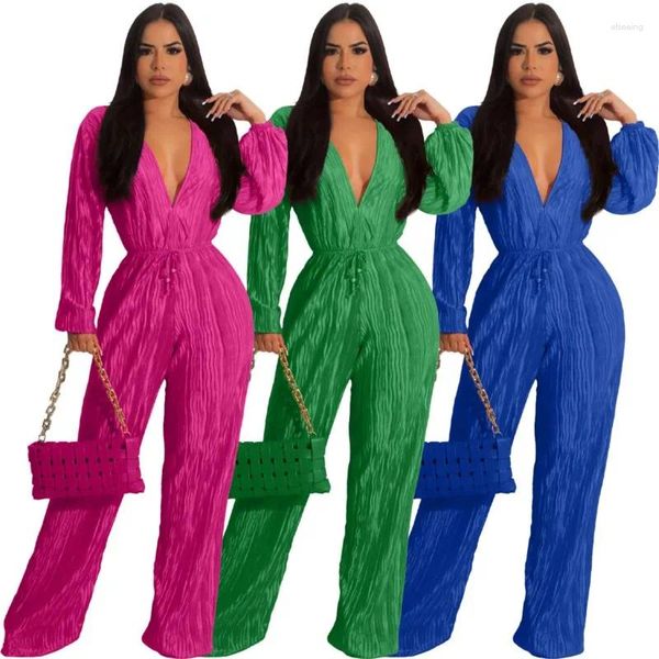 Damenbadebekleidung Badeanzug Cover Up Frauen Kleid Sommer für 2024 Plissee Sexy Spitze Hohe Taille Overall Bein Hosen Solide Spandex Strand