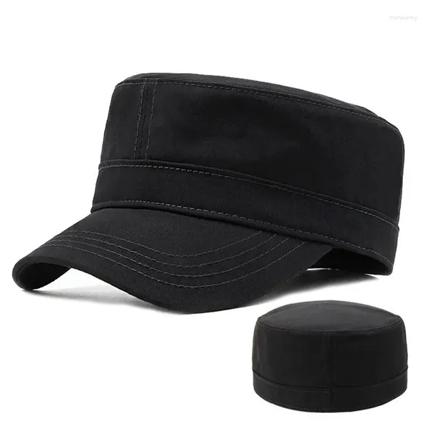 Bola Caps 2024 Primavera Algodão Lazer Flat Top Hat Homens Grande Tamanho Preto Militar Cap Equipado Marinha 56-58cm 58-60cm 60-62cm