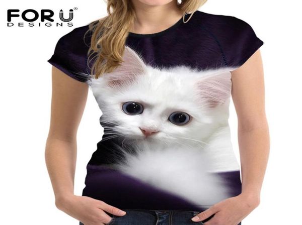 Forudugtigns Moda 3D hayvan Pet Kedi Baskı Tişörtü Kadınlar için Harajuku Style Tees Kadın O Boyun Kısa Kollu Tshirt Blusa Y13607846