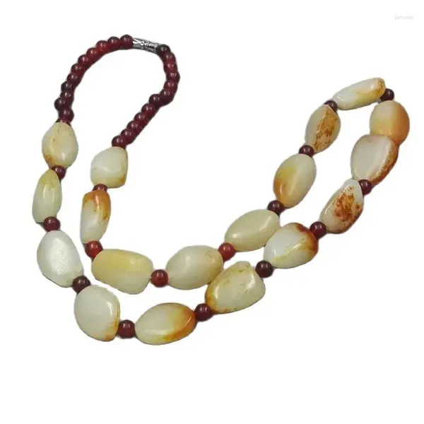 Colares de pingente Natural Hetian Jade Pedra Bruta Material de Semente Vermelha Pulseira Nelace Chain