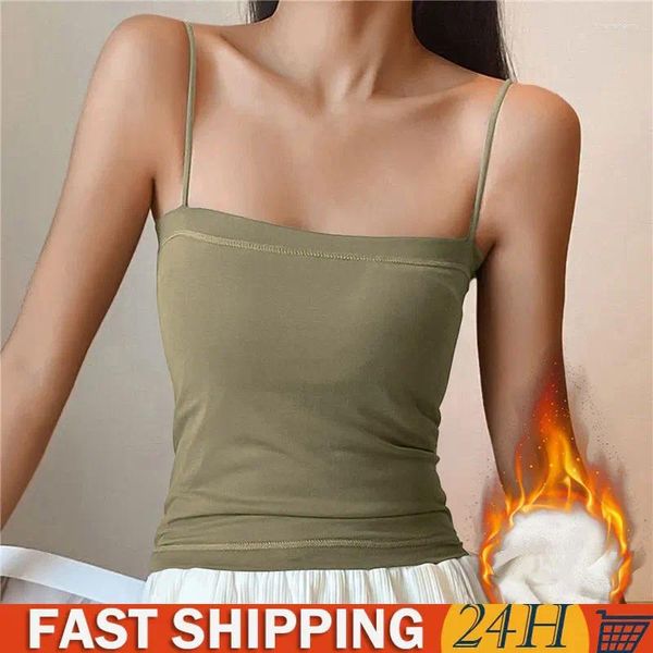 Tanques femininos inverno veludo engrossado undershirt tops mulheres coreano fino aconchegante roupa interior térmica camisola quente sling colete top bottoming