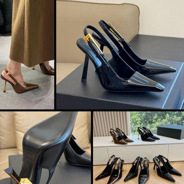 2024 bombas saltos de couro polido apontou toe estilingues ballet apartamentos sapatos deslizamento-em mulheres designers de luxo vestido saltos baixo preço